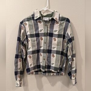 100% Cotton Plaid Button-Up Shirt with Leaf Pattern Christopher & Banks